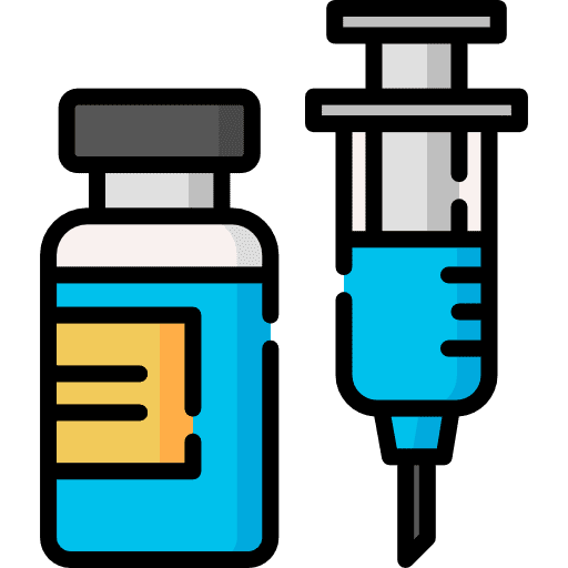 A vaccine syringe and medicine bottle icon representing immunization and healthcare