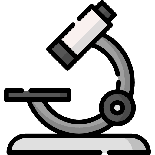 Black and white microscope icon used for laboratory research and medical science