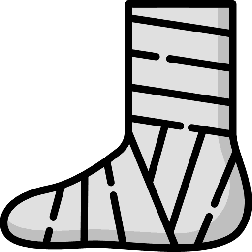 Illustration of a broken leg in a cast, representing injury recovery and orthopedic care